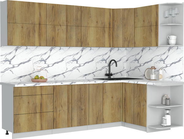 Изображение товара Кухонный гарнитур Интерлиния Мила Матте 1.5x2.7 А PR (дуб вотан/дуб вотан/белый гранит)