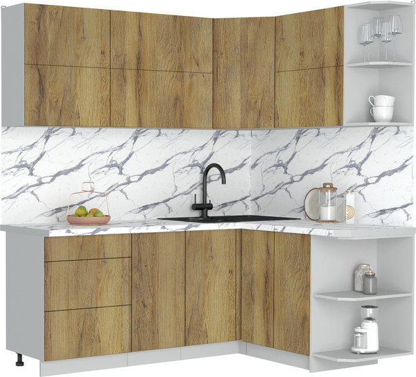 Изображение товара Кухонный гарнитур Интерлиния Мила Матте 1.5x2.0 А PR (дуб вотан/дуб вотан/белый гранит)