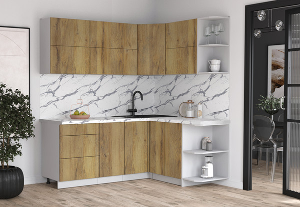 Изображение товара Кухонный гарнитур Интерлиния Мила Матте 1.5x2.0 А PR (дуб вотан/дуб вотан/белый гранит)