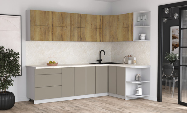 Изображение товара Кухонный гарнитур Интерлиния Мила Матте 1.5x2.7 А PR (дуб вотан/луна/опал светлый)