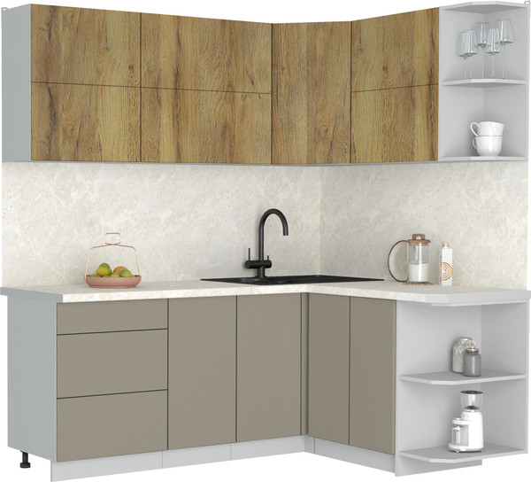 Изображение товара Кухонный гарнитур Интерлиния Мила Матте 1.5x2.0 А PR (дуб вотан/луна/опал светлый)