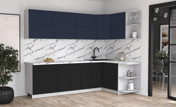 Изображение товара Кухонный гарнитур Интерлиния Мила Матте 1.5x2.7 А PR (индиго/черный/белый гранит)
