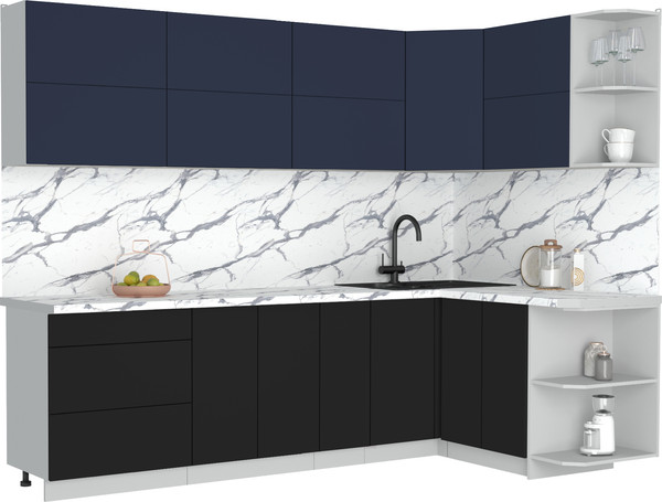 Изображение товара Кухонный гарнитур Интерлиния Мила Матте 1.5x2.7 А PR (индиго/черный/белый гранит)