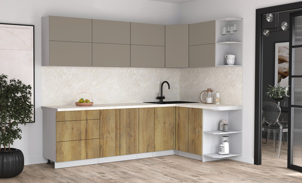 Изображение товара Кухонный гарнитур Интерлиния Мила Матте 1.5x2.7 А PR (луна/дуб вотан/опал светлый)