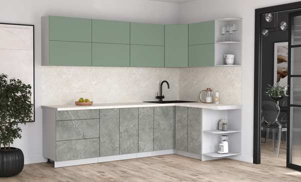 Изображение товара Кухонный гарнитур Интерлиния Мила Матте 1.5x2.7 А PR (мята/керамика/опал светлый)