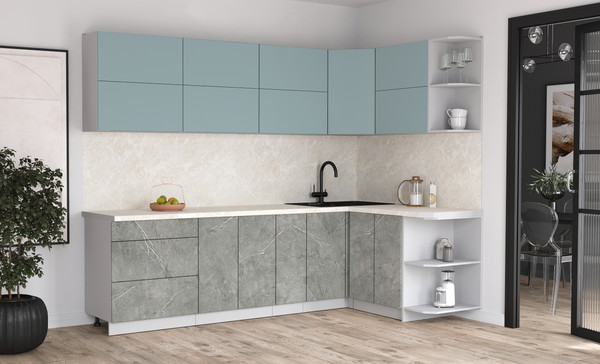 Изображение товара Кухонный гарнитур Интерлиния Мила Матте 1.5x2.7 А PR (океан/керамика/опал светлый)