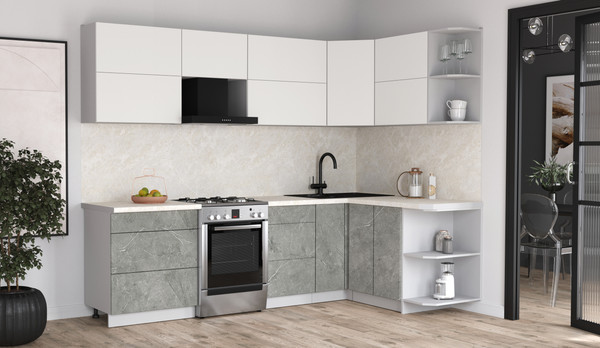 Изображение товара Кухонный гарнитур Интерлиния Мила Матте 1.5x2.7 Б PR (белый/керамика/опал светлый)