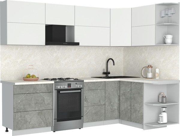 Изображение товара Кухонный гарнитур Интерлиния Мила Матте 1.5x2.7 Б PR (белый/керамика/опал светлый)