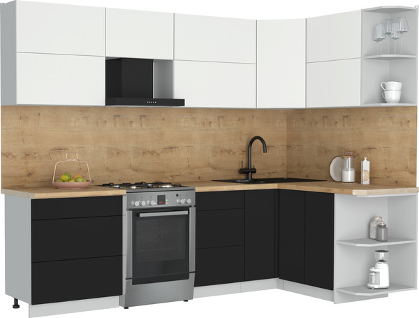 Изображение товара Кухонный гарнитур Интерлиния Мила Матте 1.5x2.7 Б PR (белый/черный/дуб бунратти)