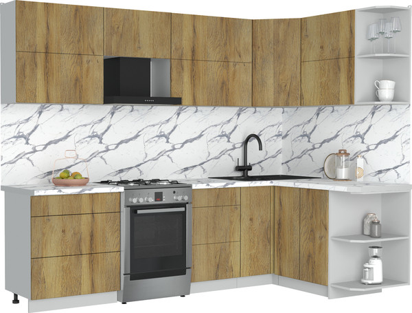 Изображение товара Кухонный гарнитур Интерлиния Мила Матте 1.5x2.7 Б PR (дуб вотан/дуб вотан/белый гранит)
