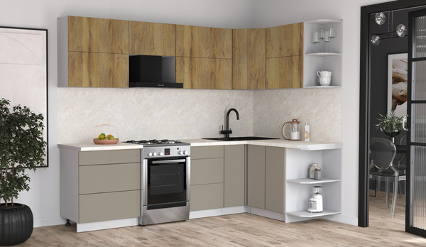 Изображение товара Кухонный гарнитур Интерлиния Мила Матте 1.5x2.7 Б PR (дуб вотан/луна/опал светлый)