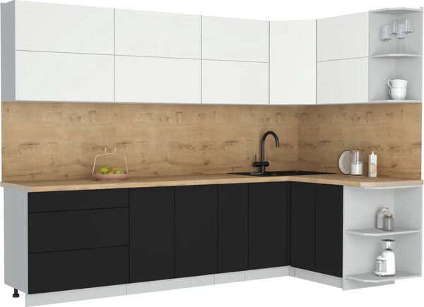 Изображение товара Кухонный гарнитур Интерлиния Мила Матте 1.5x2.9 А PR (белый/черный/дуб бунратти)