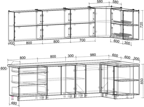 Изображение товара Кухонный гарнитур Интерлиния Мила Матте 1.5x2.9 А PR (белый/черный/дуб бунратти)