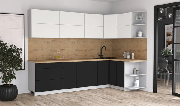 Изображение товара Кухонный гарнитур Интерлиния Мила Матте 1.5x2.9 А PR (белый/черный/дуб бунратти)