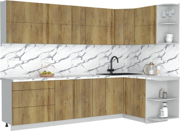 Изображение товара Кухонный гарнитур Интерлиния Мила Матте 1.5x2.9 А PR (дуб вотан/дуб вотан/белый гранит)