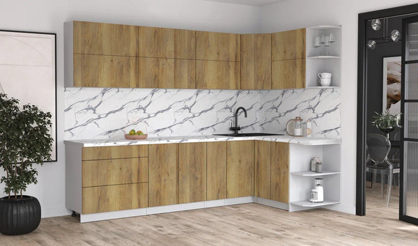 Изображение товара Кухонный гарнитур Интерлиния Мила Матте 1.5x2.9 А PR (дуб вотан/дуб вотан/белый гранит)