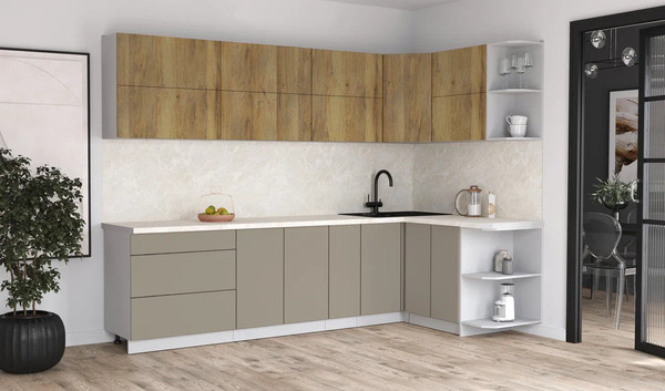 Изображение товара Кухонный гарнитур Интерлиния Мила Матте 1.5x2.9 А PR (дуб вотан/луна/опал светлый)