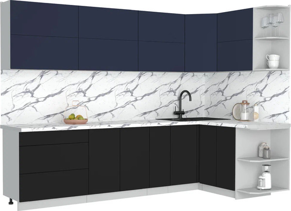 Изображение товара Кухонный гарнитур Интерлиния Мила Матте 1.5x2.9 А PR (индиго/черный/белый гранит)