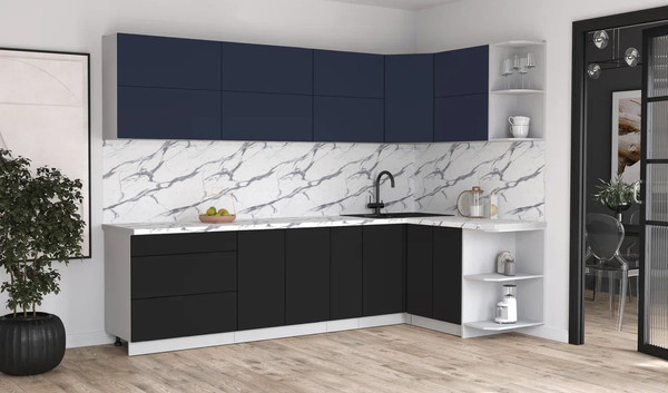 Изображение товара Кухонный гарнитур Интерлиния Мила Матте 1.5x2.9 А PR (индиго/черный/белый гранит)