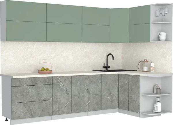 Изображение товара Кухонный гарнитур Интерлиния Мила Матте 1.5x2.9 А PR (мята/керамика/опал светлый)