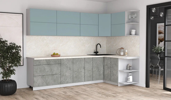 Изображение товара Кухонный гарнитур Интерлиния Мила Матте 1.5x2.9 А PR (океан/керамика/опал светлый)