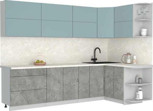 Изображение товара Кухонный гарнитур Интерлиния Мила Матте 1.5x2.9 А PR (океан/керамика/опал светлый)