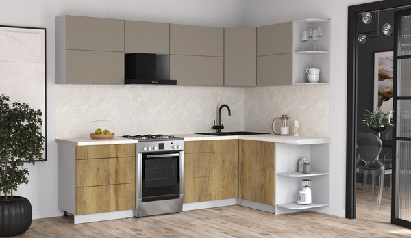 Изображение товара Кухонный гарнитур Интерлиния Мила Матте 1.5x2.7 Б PR (луна/дуб вотан/опал светлый)