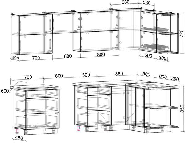 Изображение товара Кухонный гарнитур Интерлиния Мила Матте 1.5x2.7 Б PR (луна/дуб вотан/опал светлый)