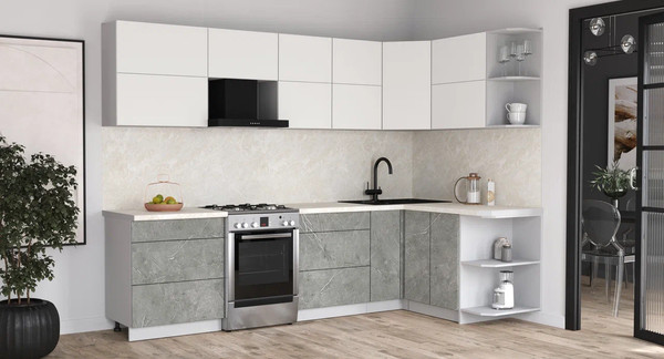 Изображение товара Кухонный гарнитур Интерлиния Мила Матте 1.5x2.9 Б PR (белый/керамика/опал светлый)