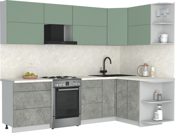 Изображение товара Кухонный гарнитур Интерлиния Мила Матте 1.5x2.7 Б PR (мята/керамика/опал светлый)