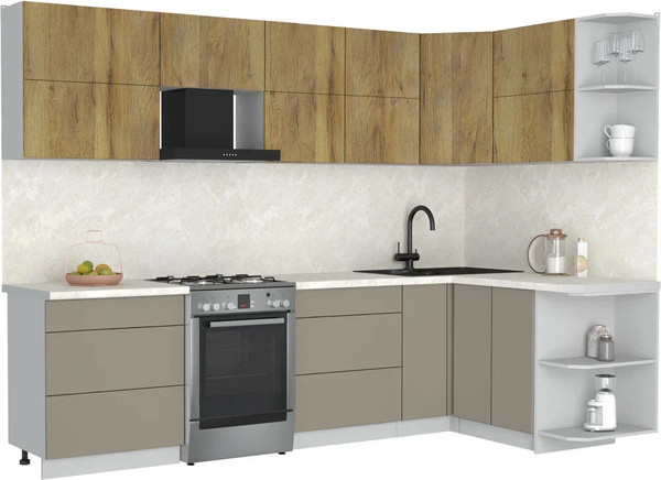 Изображение товара Кухонный гарнитур Интерлиния Мила Матте 1.5x2.9 Б PR (дуб вотан/луна/опал светлый)