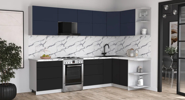 Изображение товара Кухонный гарнитур Интерлиния Мила Матте 1.5x2.9 Б PR (индиго/черный/белый гранит)