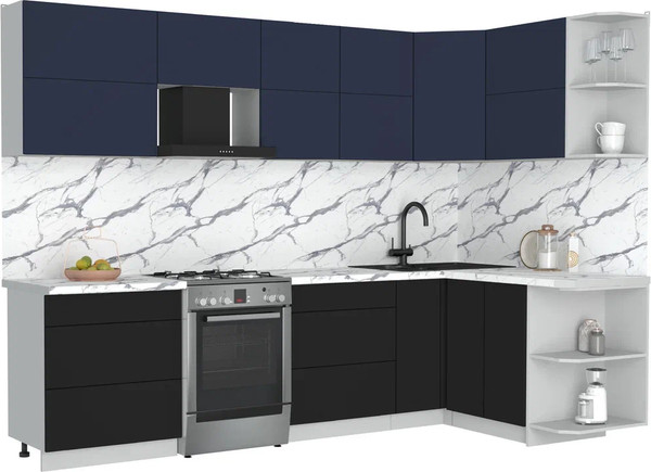 Изображение товара Кухонный гарнитур Интерлиния Мила Матте 1.5x2.9 Б PR (индиго/черный/белый гранит)