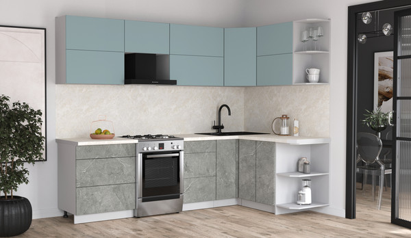 Изображение товара Кухонный гарнитур Интерлиния Мила Матте 1.5x2.7 Б PR (океан/керамика/опал светлый)