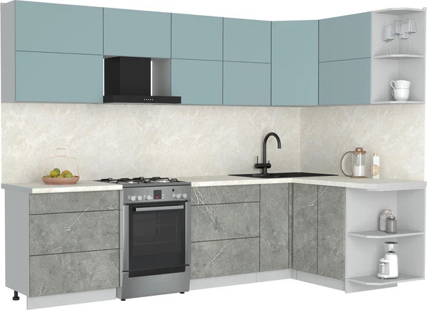 Изображение товара Кухонный гарнитур Интерлиния Мила Матте 1.5x2.9 Б PR (океан/керамика/опал светлый)