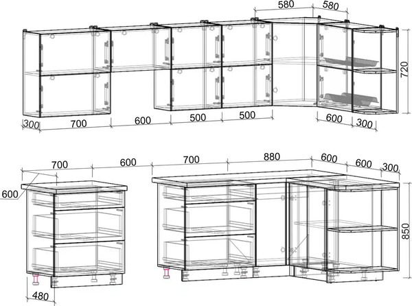 Изображение товара Кухонный гарнитур Интерлиния Мила Матте 1.5x2.9 Б PR (океан/керамика/опал светлый)