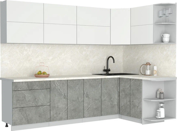 Изображение товара Кухонный гарнитур Интерлиния Мила Матте 1.5x2.8 А PR (белый/керамика/опал светлый)