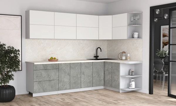 Изображение товара Кухонный гарнитур Интерлиния Мила Матте 1.5x2.8 А PR (белый/керамика/опал светлый)