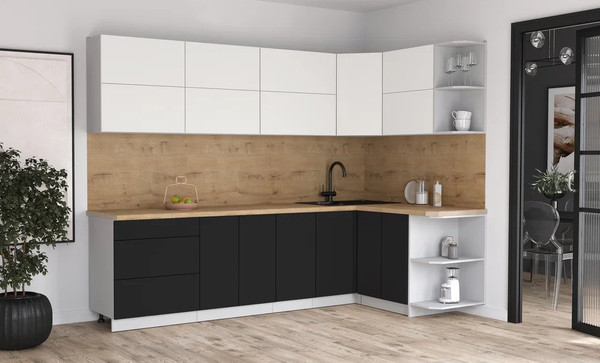 Изображение товара Кухонный гарнитур Интерлиния Мила Матте 1.5x2.8 А PR (белый/черный/дуб бунратти)