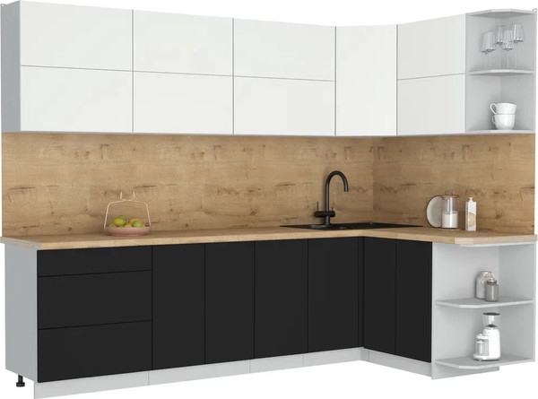 Изображение товара Кухонный гарнитур Интерлиния Мила Матте 1.5x2.8 А PR (белый/черный/дуб бунратти)