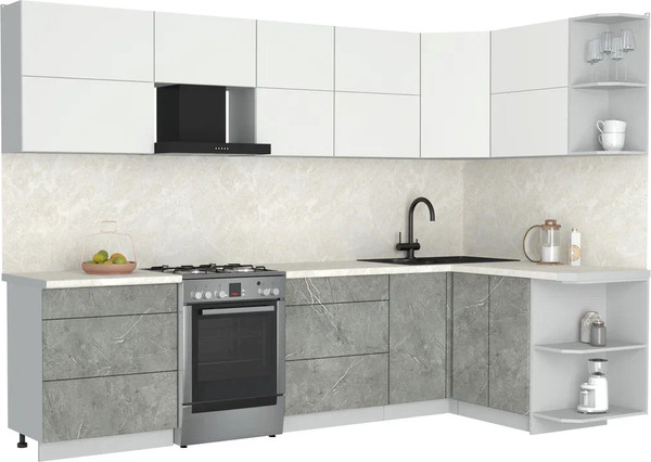 Изображение товара Кухонный гарнитур Интерлиния Мила Матте 1.5x3.0 Б PR (белый/керамика/опал светлый)