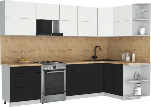 Изображение товара Кухонный гарнитур Интерлиния Мила Матте 1.5x3.0 Б PR (белый/черный/дуб бунратти)