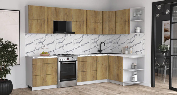 Изображение товара Кухонный гарнитур Интерлиния Мила Матте 1.5x3.0 Б PR (дуб вотан/дуб вотан/белый гранит)