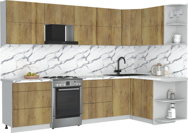 Изображение товара Кухонный гарнитур Интерлиния Мила Матте 1.5x3.0 Б PR (дуб вотан/дуб вотан/белый гранит)