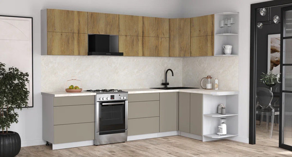 Изображение товара Кухонный гарнитур Интерлиния Мила Матте 1.5x3.0 Б PR (дуб вотан/луна/опал светлый)