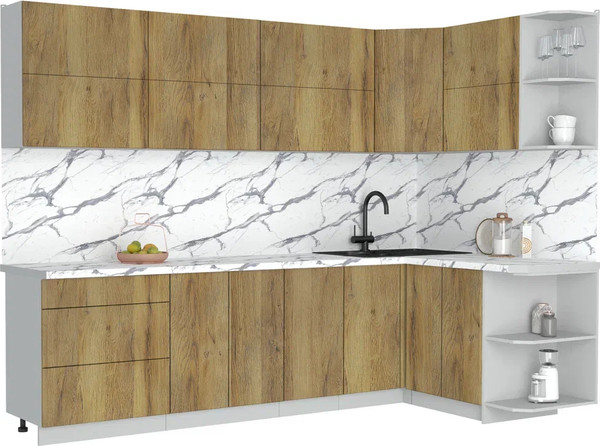 Изображение товара Кухонный гарнитур Интерлиния Мила Матте 1.5x2.8 А PR (дуб вотан/дуб вотан/белый гранит)