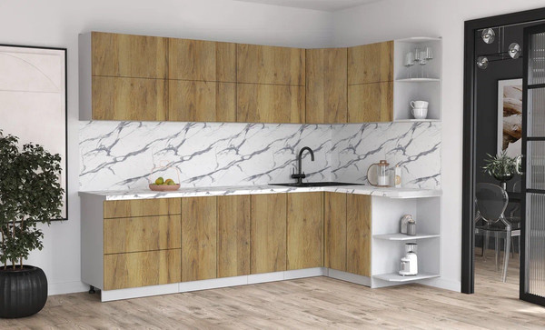 Изображение товара Кухонный гарнитур Интерлиния Мила Матте 1.5x2.8 А PR (дуб вотан/дуб вотан/белый гранит)