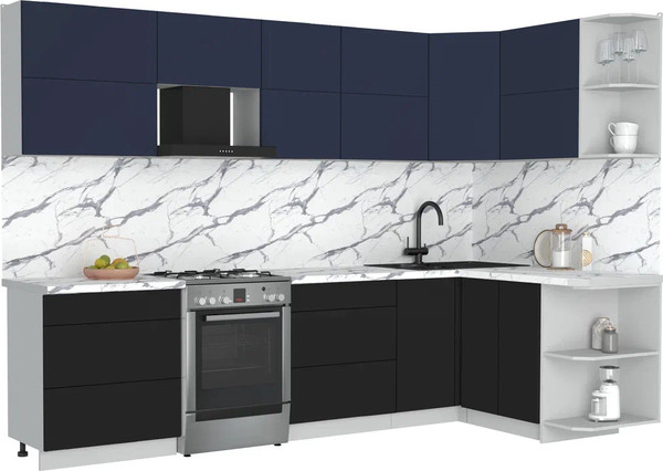 Изображение товара Кухонный гарнитур Интерлиния Мила Матте 1.5x3.0 Б PR (индиго/черный/белый гранит)