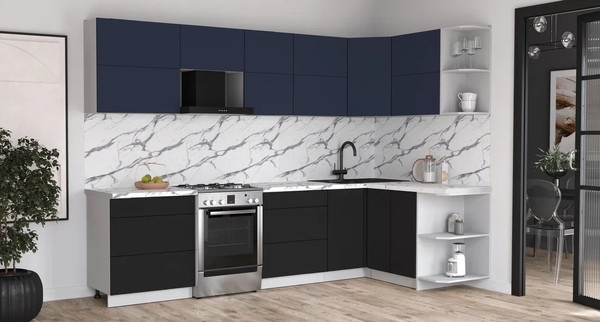 Изображение товара Кухонный гарнитур Интерлиния Мила Матте 1.5x3.0 Б PR (индиго/черный/белый гранит)