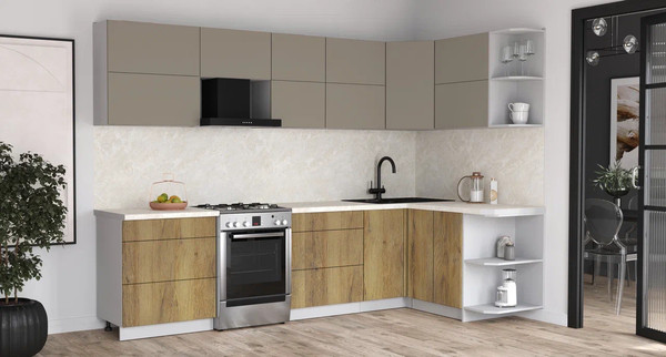 Изображение товара Кухонный гарнитур Интерлиния Мила Матте 1.5x3.0 Б PR (луна/дуб вотан/опал светлый)